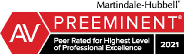 Martindale-Hubbell | AV Preeminent | Peer Rated For Highest Level Of Professional Excellence | 2021
